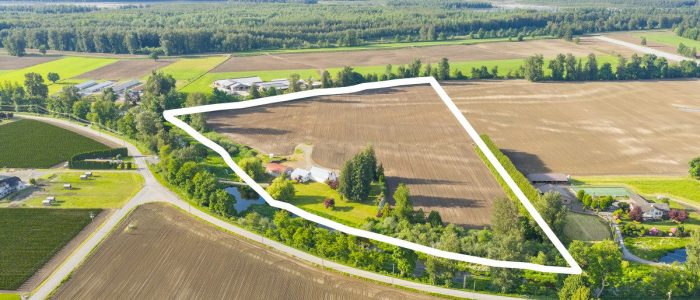 Aerial of barns and fences